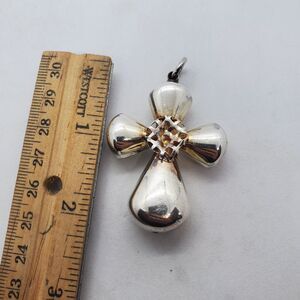 Sterling Silver Puffy Cross Pendant Vintage